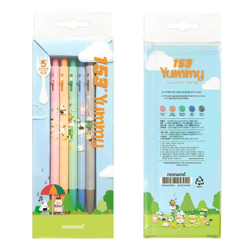 MONAMI 153 Yummy Ballpoint pens 0.5mm 5 Body colors Ink 5 colors - Image 5
